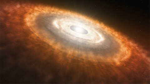Arte de uma estrela jovem rodeada por um disco protoplanetário
