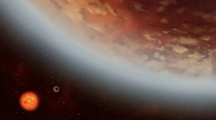 Concepção artística do K2-18b e seu vizinho, K2-18c