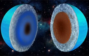 Urano pode ser um gigante de gelo (à esquerda) ou um gigante de rocha (à direita)