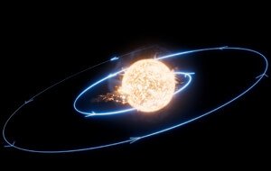 Concepção artística de uma estrela engolindo um planeta